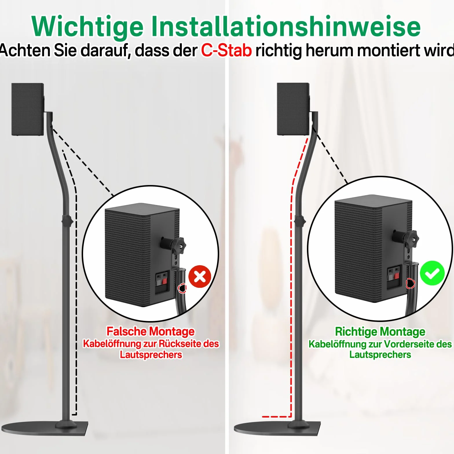 Lautsprecherständer-Paar für Samsung-Lautsprecherständer und Wandhalterung – 33" bis 42" höhenverstellbarer Bodenlautsprecherständer für Samsung Surround Sound-Rücklautsprecherständer