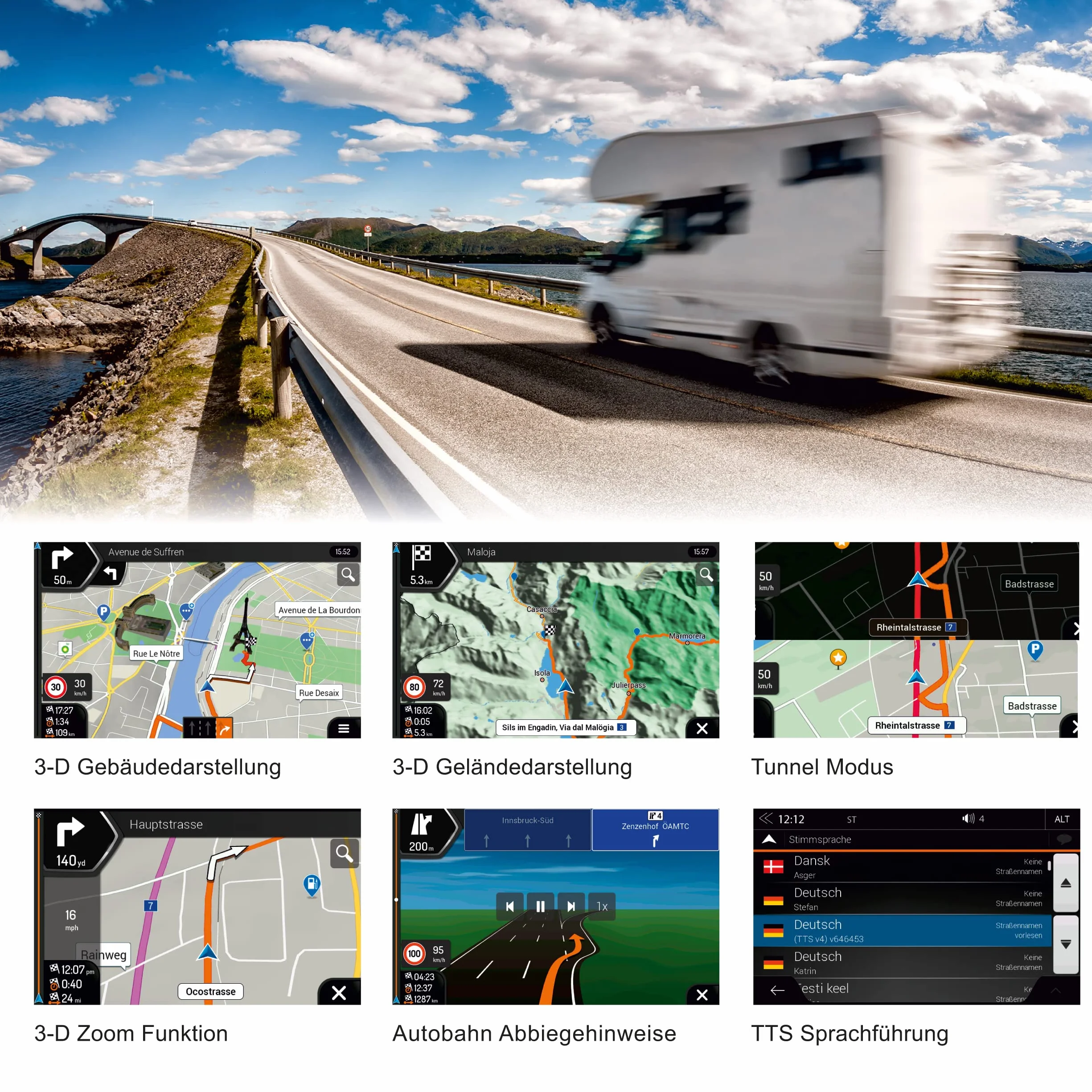ZENEC Z-EMAP76MH-TT3 – Micro SDHC-Karte mit Reisemobil Navigation für ZENEC Infotainer Z-E3776, Z-N1000, Z-N975 und Z-N976, 3-D Karten für Europa, Camping P.O.I. für Wohnmobile, TMC