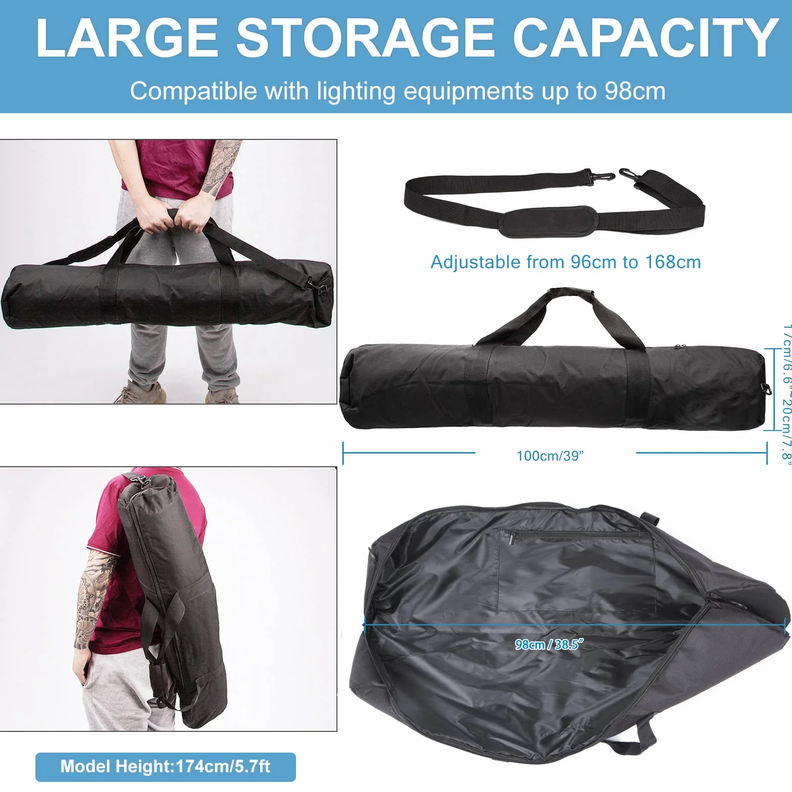 Pyxelstudio Stativtasche Verdickung Lampenstativ Tasche Wasserdicht Dicke Polster 100cm Schwarz