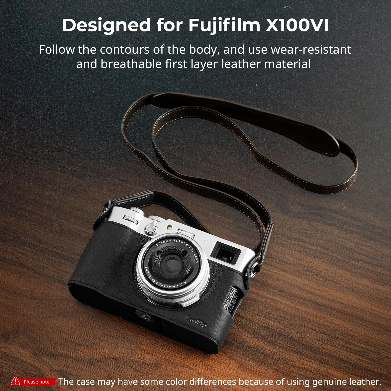 SMALLRIG Half Leather Case Kit X100VI Halbledertasche Set mit Schultergurt, Kamera Halbledertasche im Retro-Stil aus Leder mit Rahmen aus Aluminiumlegierung für FUJIFILM X100VI (Schwarz) - 4700