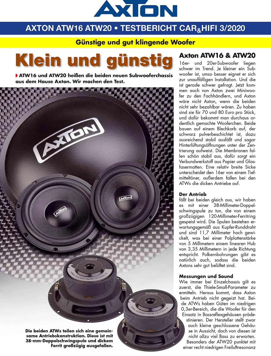 AXTON ATW16: 16 cm Subwoofer, Basstreiber für Autos, 2 x 2 Ohm, 75 W RMS