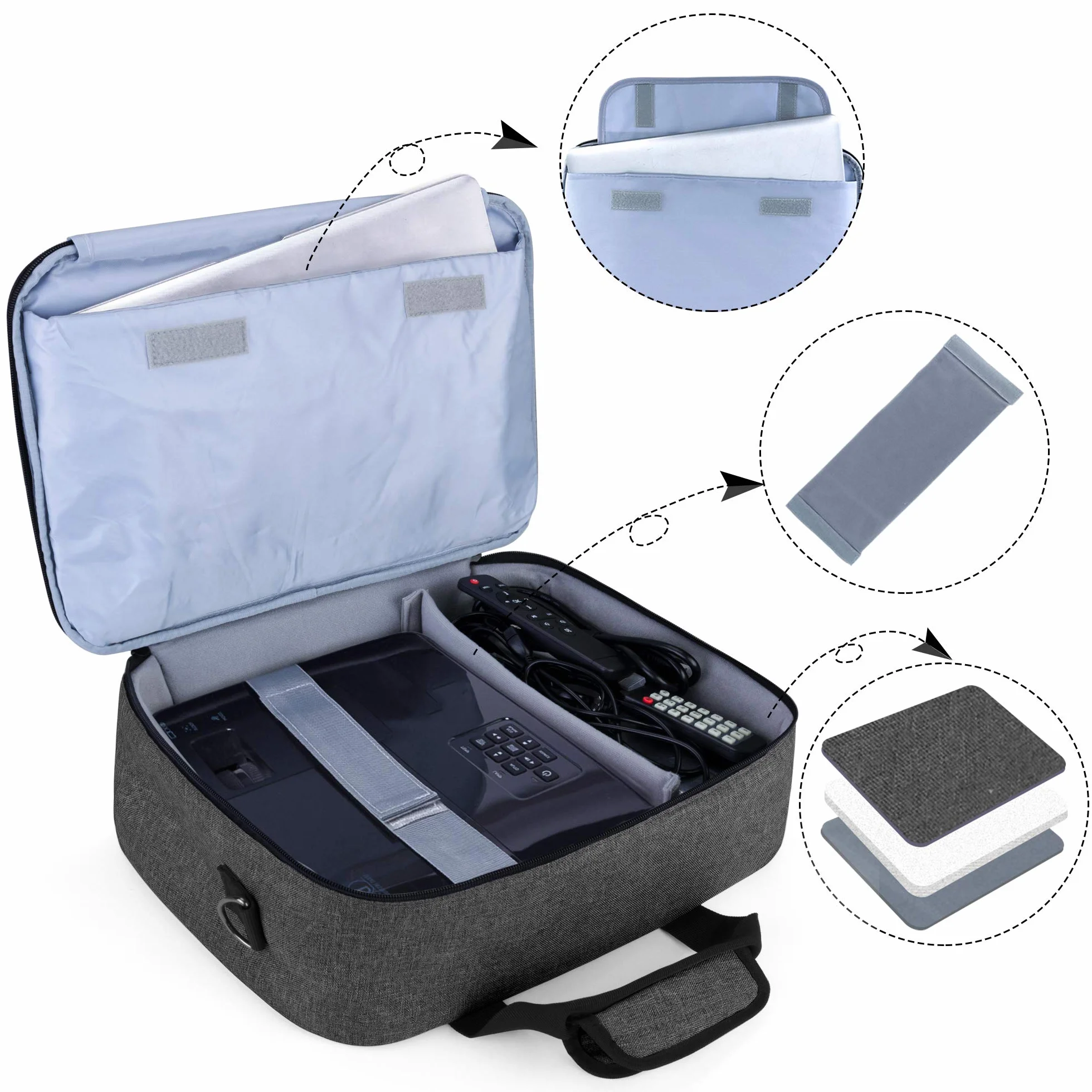 Luxja Beamer Tasche mit Schutzhülle für Laptop, Projektor Tasche Kompatibel mit Acer, BenQ, Epson, Optoma und Viewsonic Beamer, 39.4 cm x 28 cm x 13.5 cm, Schwarz