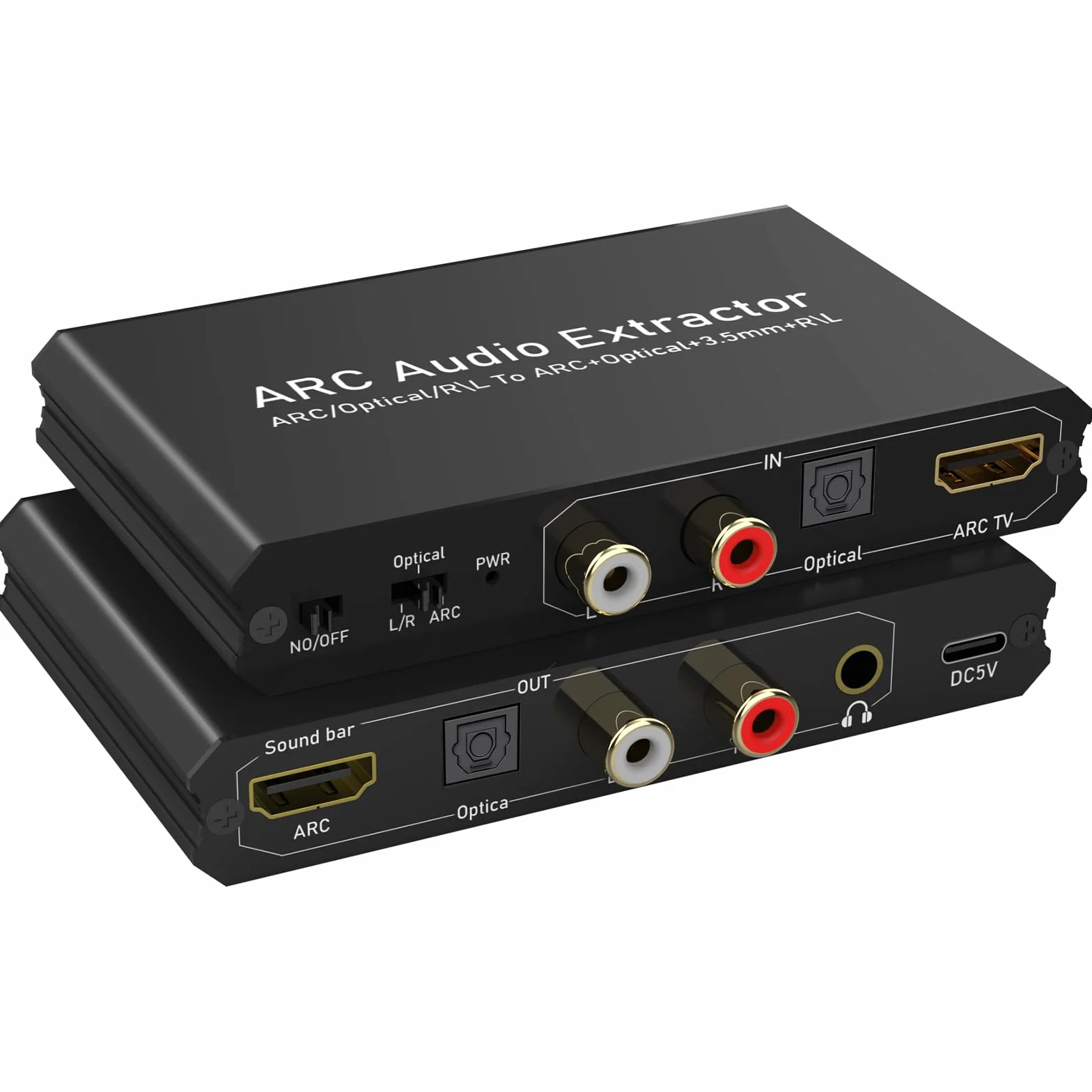 Tendak 192 kHz ARC Audio Extractor, Digital Audio Extractor Converter, HDMI ARC + Optisch + RCA L/R zu HDMI + Optisch + RCA L/R + 3,5 mm Stereo für HDTV Soundbar Verstärker Lautsprecher Kopfhörer