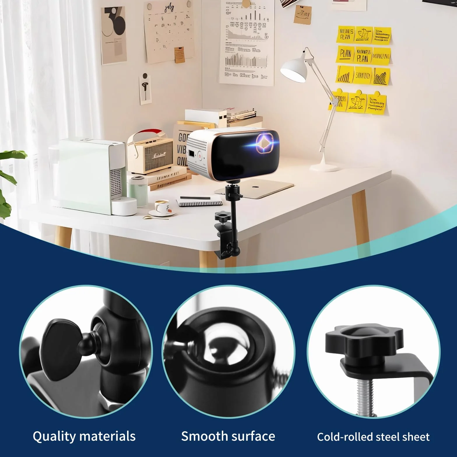 Projector Stand for Bettgestell, C-Clamp Beamer Halterung Verstellbare Drehbar, Desk Bedside Projektor Ständer mit 1/4-Zoll-Schraubschnittstelle für Heimkino, Büro, Spielzimmer