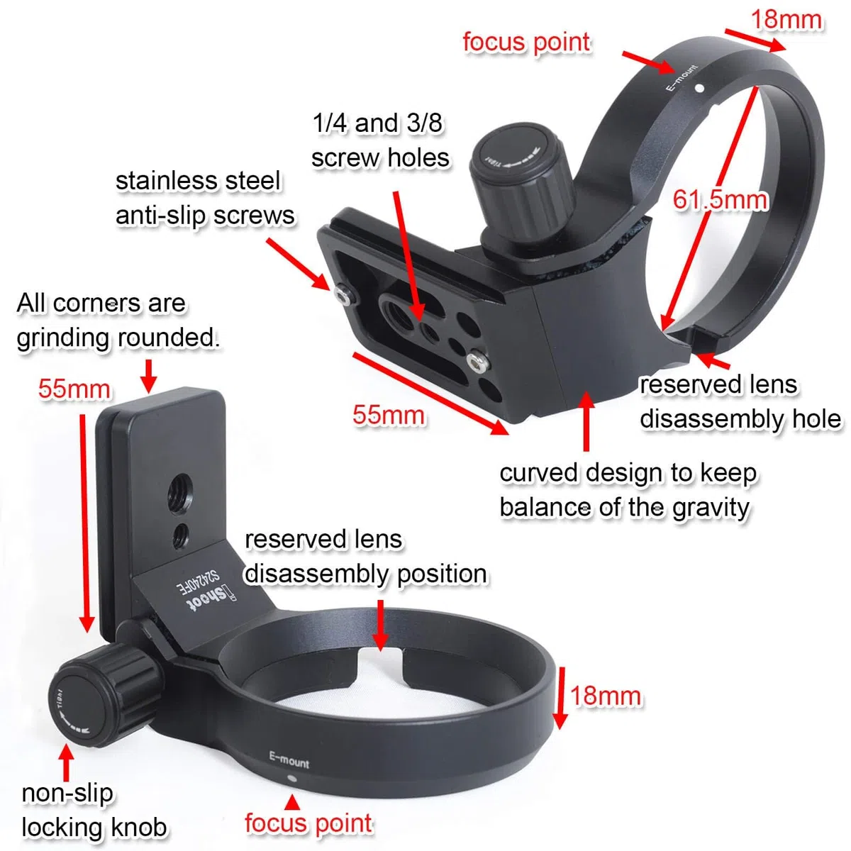 iShoot Stativ Mount Ring Objektiv Kragen mit Arca-Swiss Fit Schnellspannplatte kompatibel mit Sony SEL35F14Z 35mm, SEL90M28G 90mm f/2.8 Macro G OSS, SEL100F28GM 100mm f/2.8 STF GM OSS