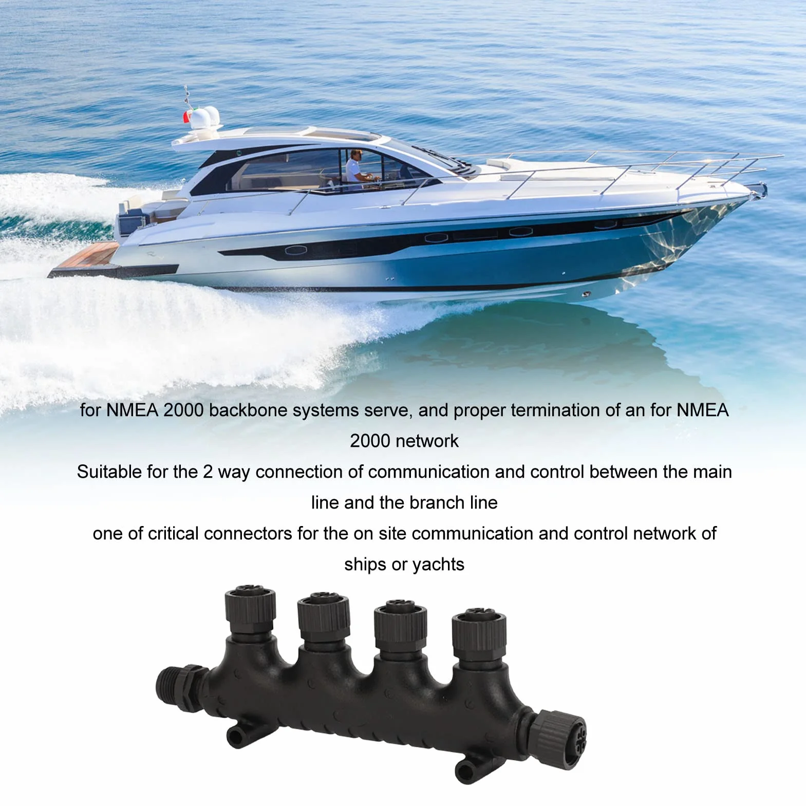 Für NMEA 2000 4-Port-T-Anschluss, 5-poliges ABS Für NMEA 2000 Multiport-T-Adapter IP67 Wasserdicht Für Lowrance-Netzwerke