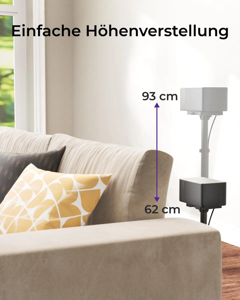 ULTIMEA 2er Set Universal höhenverstellbar, Schwarz Lautsprecher ständer, Boxenständer ausziehbar von 62 cm bis 93 cm für Satelliten & Regallautsprecher mit Einer Belastung bis zu 3 kg, Steady 310