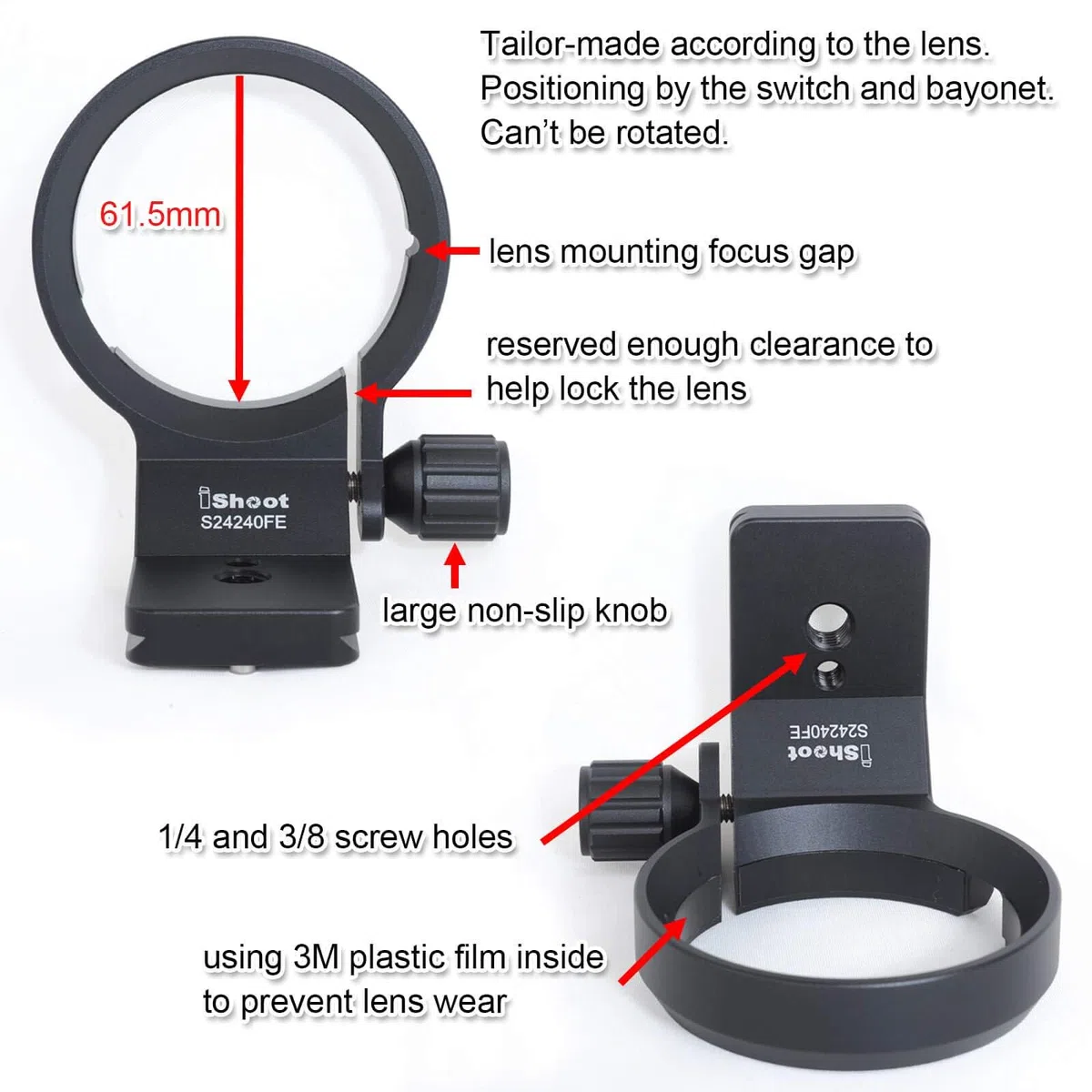 iShoot Stativ Mount Ring Objektiv Kragen mit Arca-Swiss Fit Schnellspannplatte kompatibel mit Sony SEL35F14Z 35mm, SEL90M28G 90mm f/2.8 Macro G OSS, SEL100F28GM 100mm f/2.8 STF GM OSS