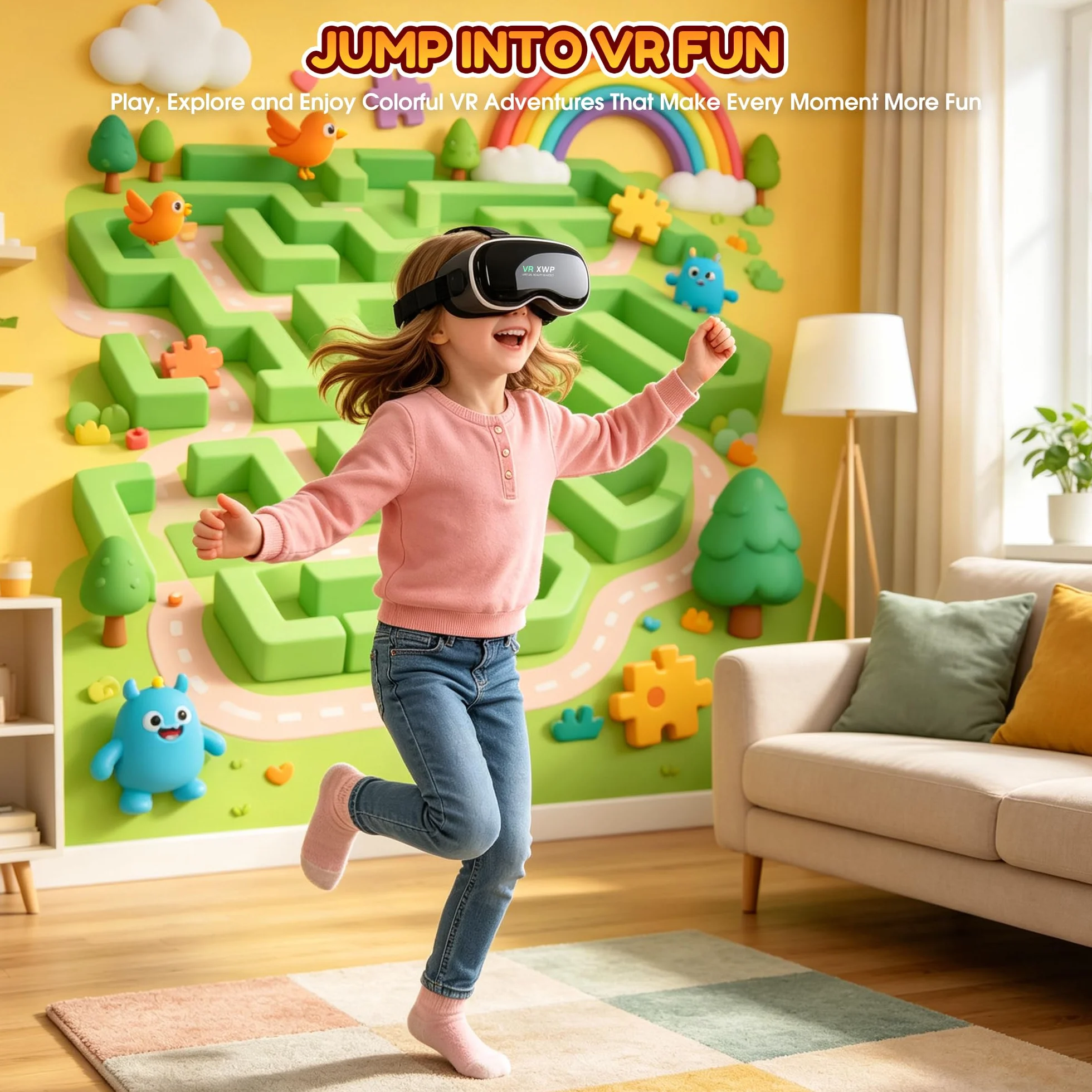 XWP VR Brille Handy, 3D Virtual Reality Headset Für Smartphone, Kompatibel Mit iPhone/Android (4.7–7.0"), Mit HD-Optiklinse, Perfekt Für Lernen, Gaming&Filme, Geburtstagsgeschenk Für Kinder & Familie