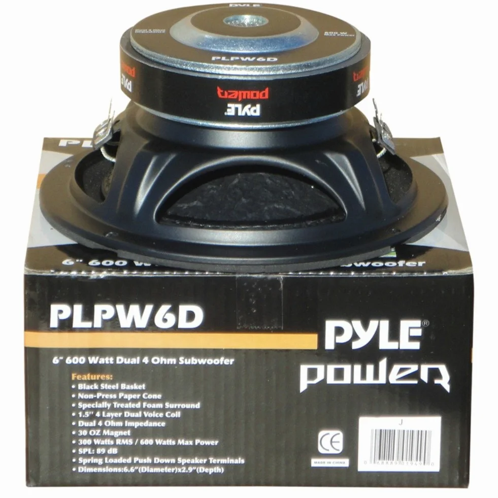 Pyle PLPW6D Subwoofer, 300 Watt RMS, 600 Watt max., Durchmesser: 16,50 cm (6,5 Zoll), DVC-Woofer mit Doppelschwingspule, 4 + 4 Ohm, hervorragend für das Auto oder den heimischen Gebrauch