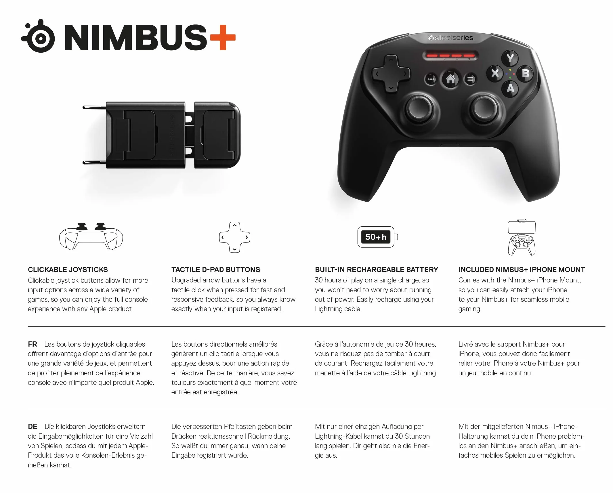 SteelSeries Nimbus+ Wireless Gaming-Controller - Wiederaufladbar - für iPhone, iPad, iPod und Apple TV