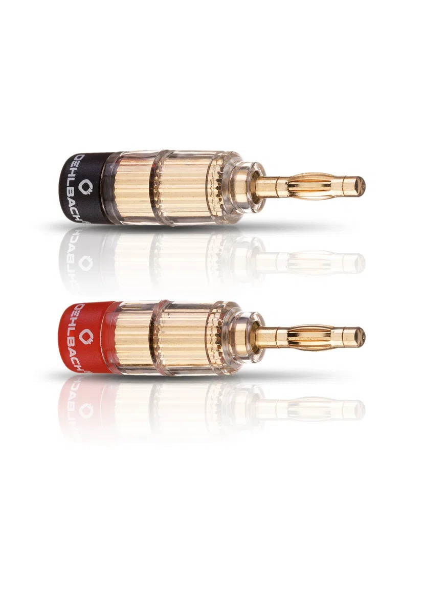 OEHLBACH Solution Banana - Erstklassige Bananenstecker für Kabel bis 6mm² - rot/schwarz Kennzeichnung, Crimp-System - 4 Stück - gold