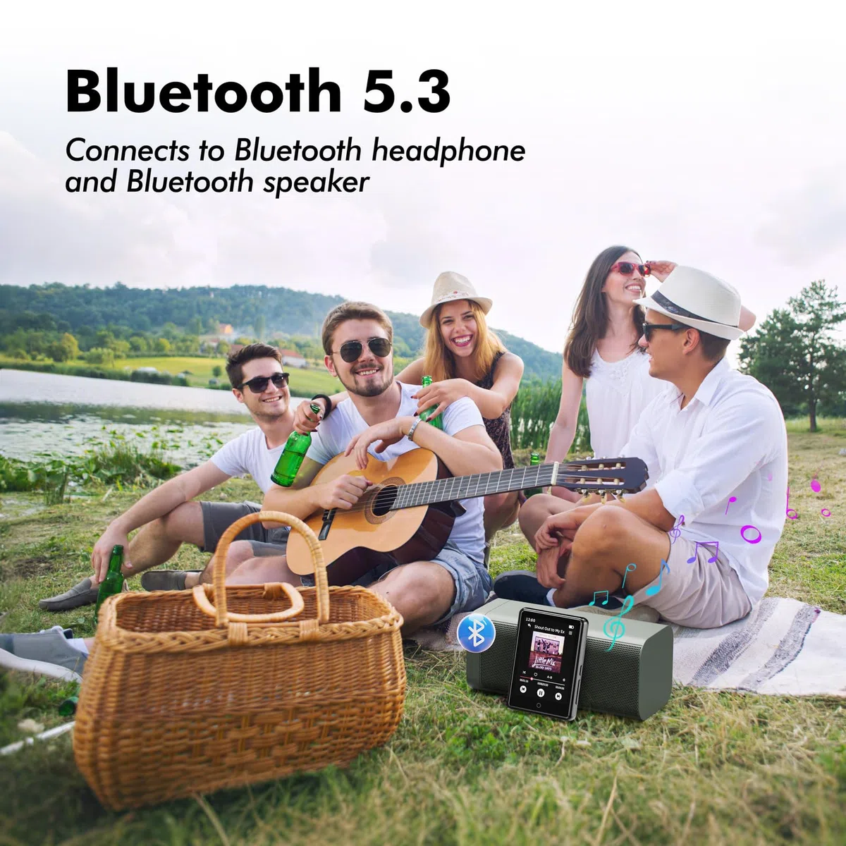 64GB MP3 Player Bluetooth 5.3, tragbarer Touchscreen Music mp3-Player für Kinder mit Lautsprecher, Sprachaufzeichnung, FM Radio, Schrittzähler, Zufallswiedergabe, 128GB Micro SD-Kartenunterstützung