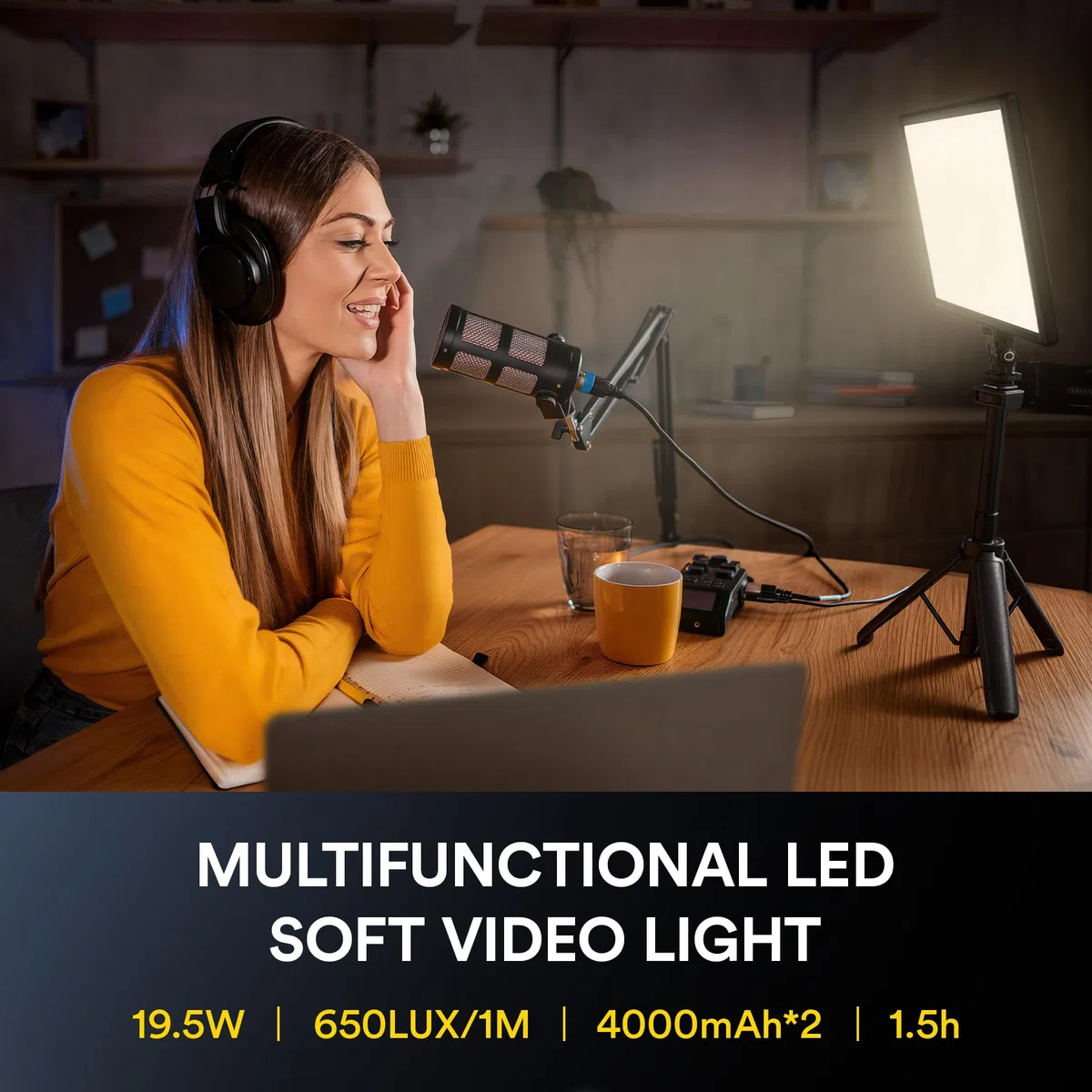 RaLeno LED Videoleuchte, Dimmbare 2500-6500k CRI95+ mit LCD-Display Eingebaute 8000mAh Batterie Video Licht für Tisch Kleinwinkelaufnahmen/Videokonferenzbeleuchtung/Spielestreaming/YouTube Fotografie