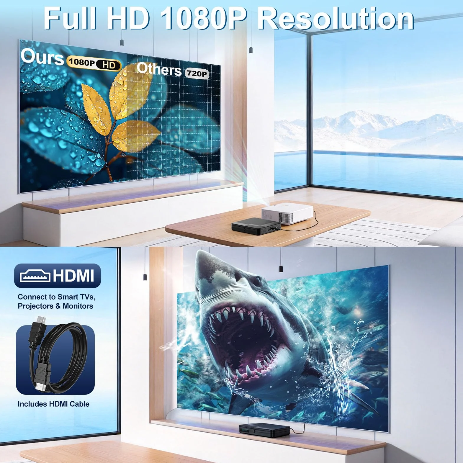Mini-DVD-Player mit Fernbedienung – für alle Regionen frei 1080P HD kleiner kompakter CD-DVD-Player für Smart-TV und Projektor, mit HDMI-Ausgang, Kopfhöreranschluss, USB 2.0-Eingang, PAL