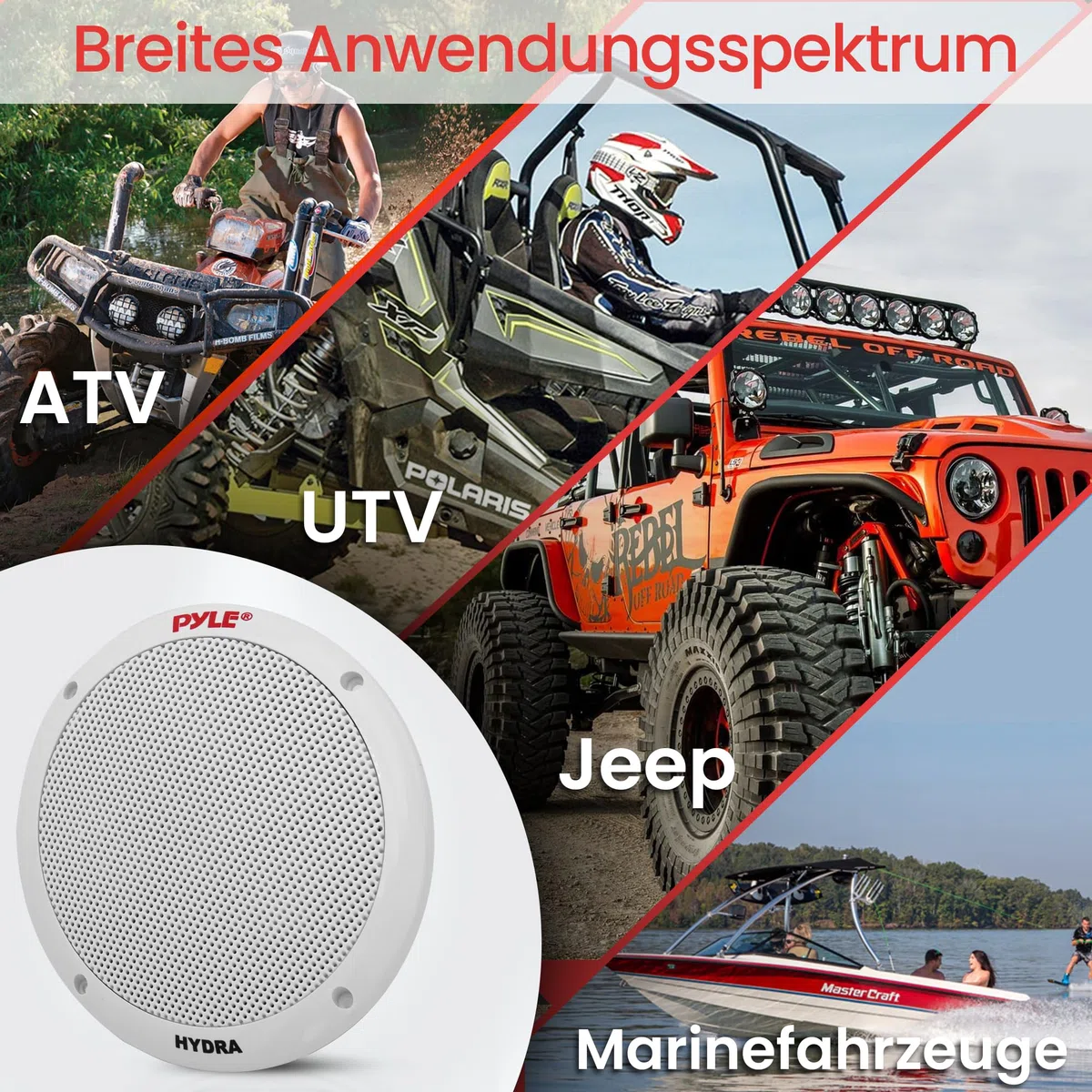Pyle 16,5 cm Dual Marine-Lautsprecher – 2-Wege wasserdichtes und wetterfestes Outdoor-Stereo-System mit 400 W Leistung, Polypropylen-Konus und Butylgummi-Sicke – 1 Paar, Weiß