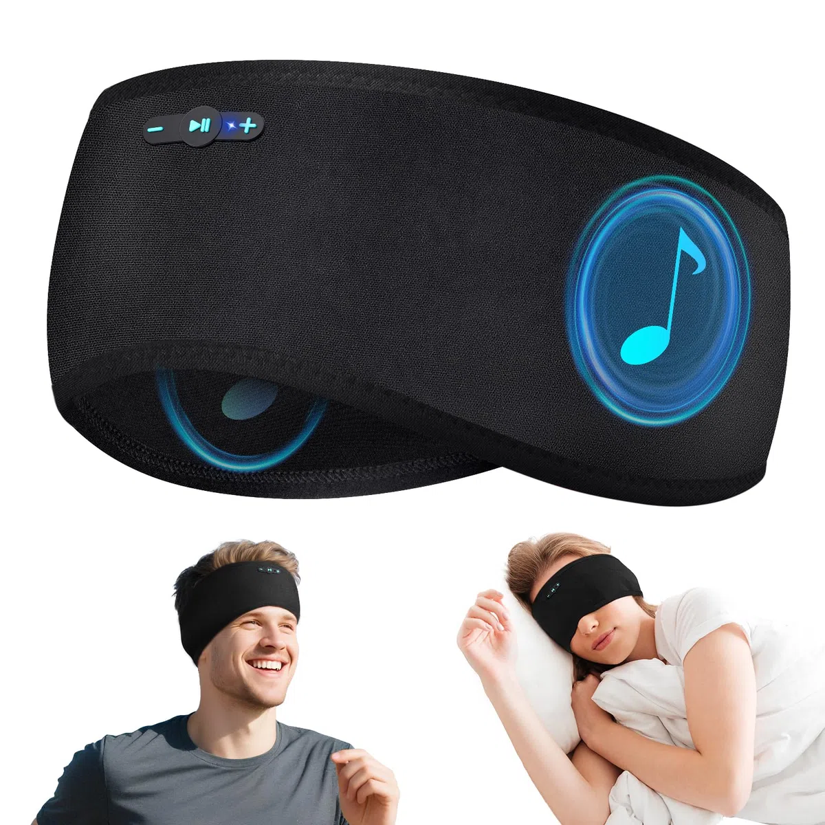Schlafkopfhörer Bluetooth 6.0 Stirnband, 3 IN 1 Schlafen Stirnband Kopfhörer für Seitenschläfer mit 20H Spielzeit, HD Stereo, Abnehmbares und waschbares Kabelloses Stirnband für Schlafsport (Schwarz)