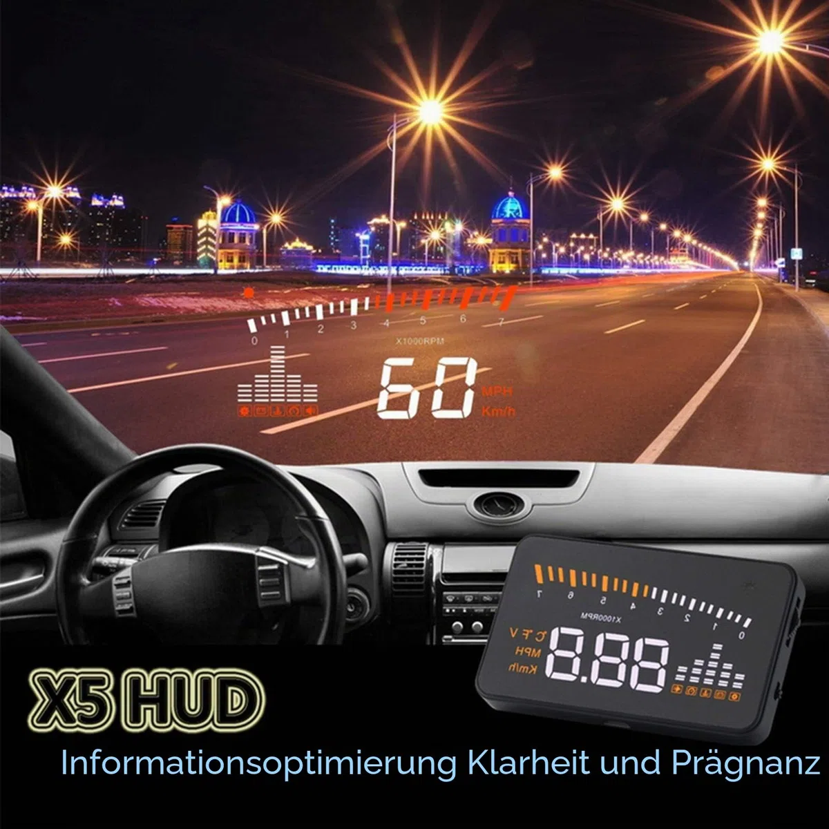 Headup Display Auto, Auto HUD Alarmsystem Universal 3 Zoll Heads Up Display Auto Mit LED Digtalanzeige OBDII Schnittstelle Geschwindigkeit Warnung Windschutzscheibe Projektors System für Auto LKW