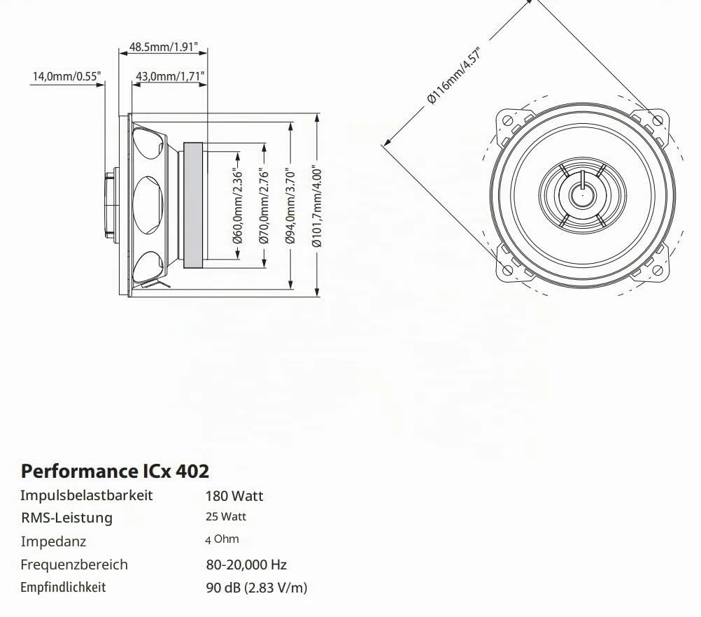 Blaupunkt ICx 402 2-Wege Einbau-Lautsprecher 180W Inhalt: 1 Paar, ICX402