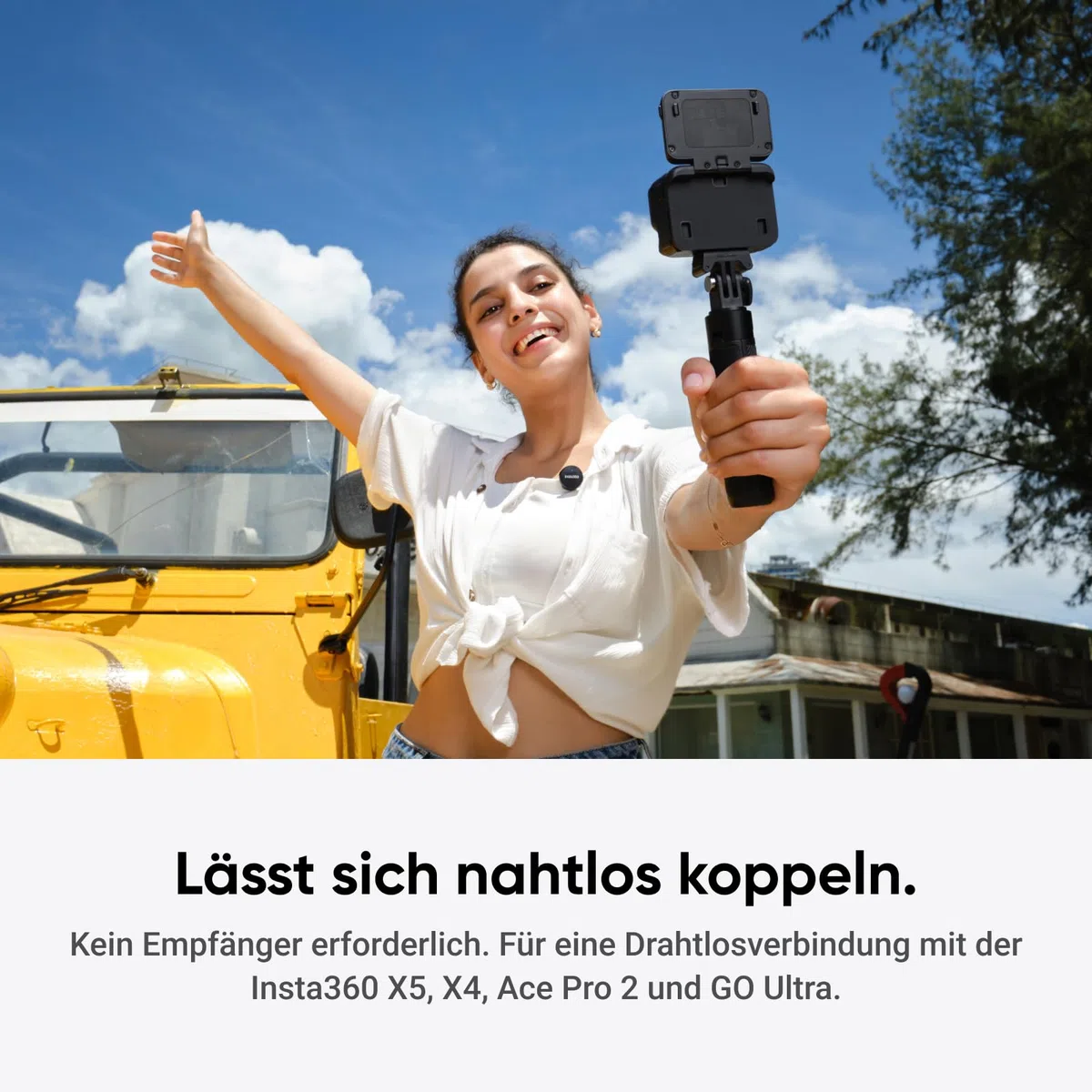 Insta360 Mic Air Transmitter, ultraleichte 7,9 g, Drahtloses Mikrofon X5/X4/X4 Air/Ace Pro 2/GO Ultra, Rauschunterdrückung, Vlog, Streaming