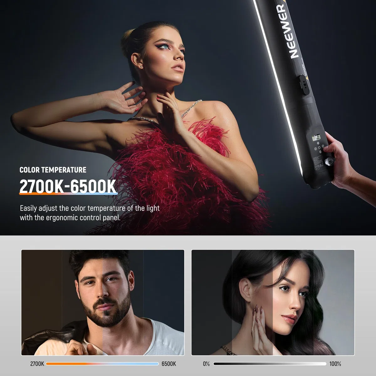 NEEWER 21W Handheld LED Leuchtstab 35.5"/90cm, Bi Color Portable Inflatable TPU Video Lighting, 2700-6500K 1300Lx/0.5m 12 Effekte CRI95 2500mAh Batterie, für Studio Fotografie Video Aufnahme, GC21B