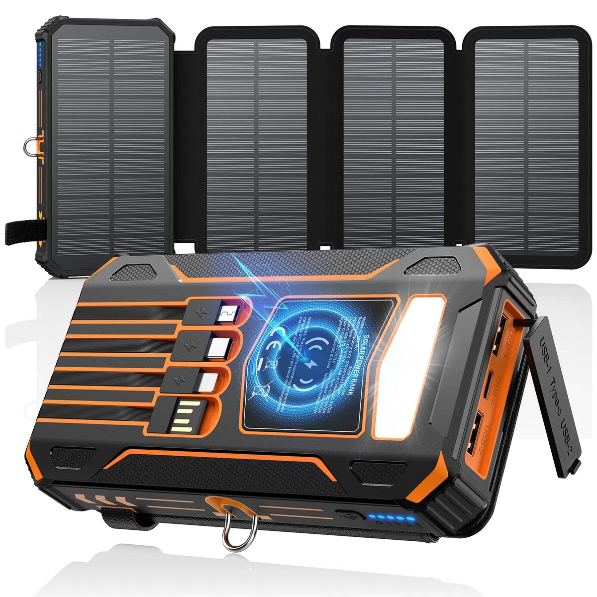SOARAISE Solar Powerbank 20000mAh - Tragbare Solar Ladegerät mit 4 Solarpanels - 22,5W Schnellladung Externer Akku Power Bank mit Taschenlampe für Outdoor Camping