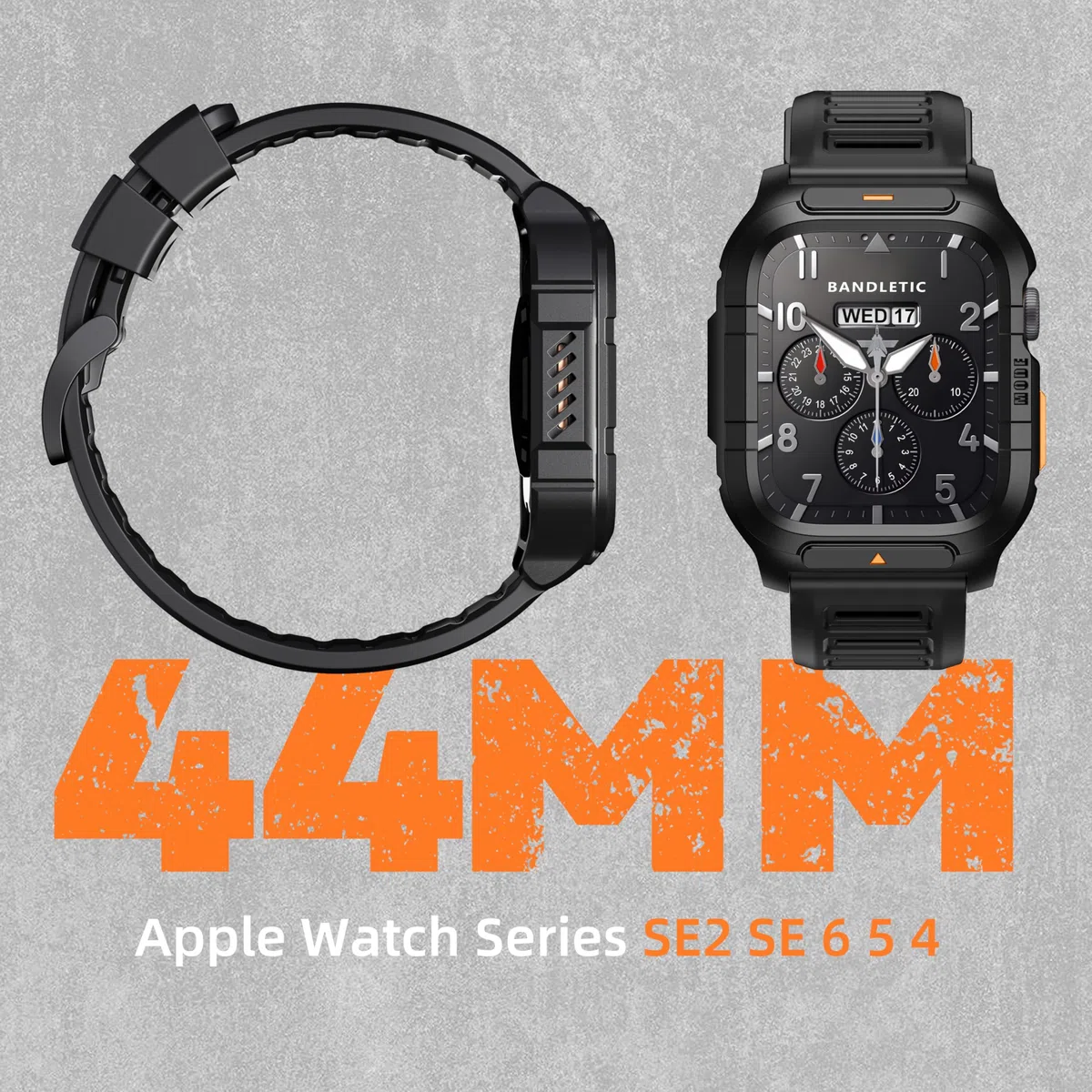 Bandletic Armband Mit Schutzhülle Für Apple Watch 44mm - Edelstahl Robust Stoßfest Militär Langlebig Bumper Für Herren - Kompatibel Mit Series 6 5 4 SE 2