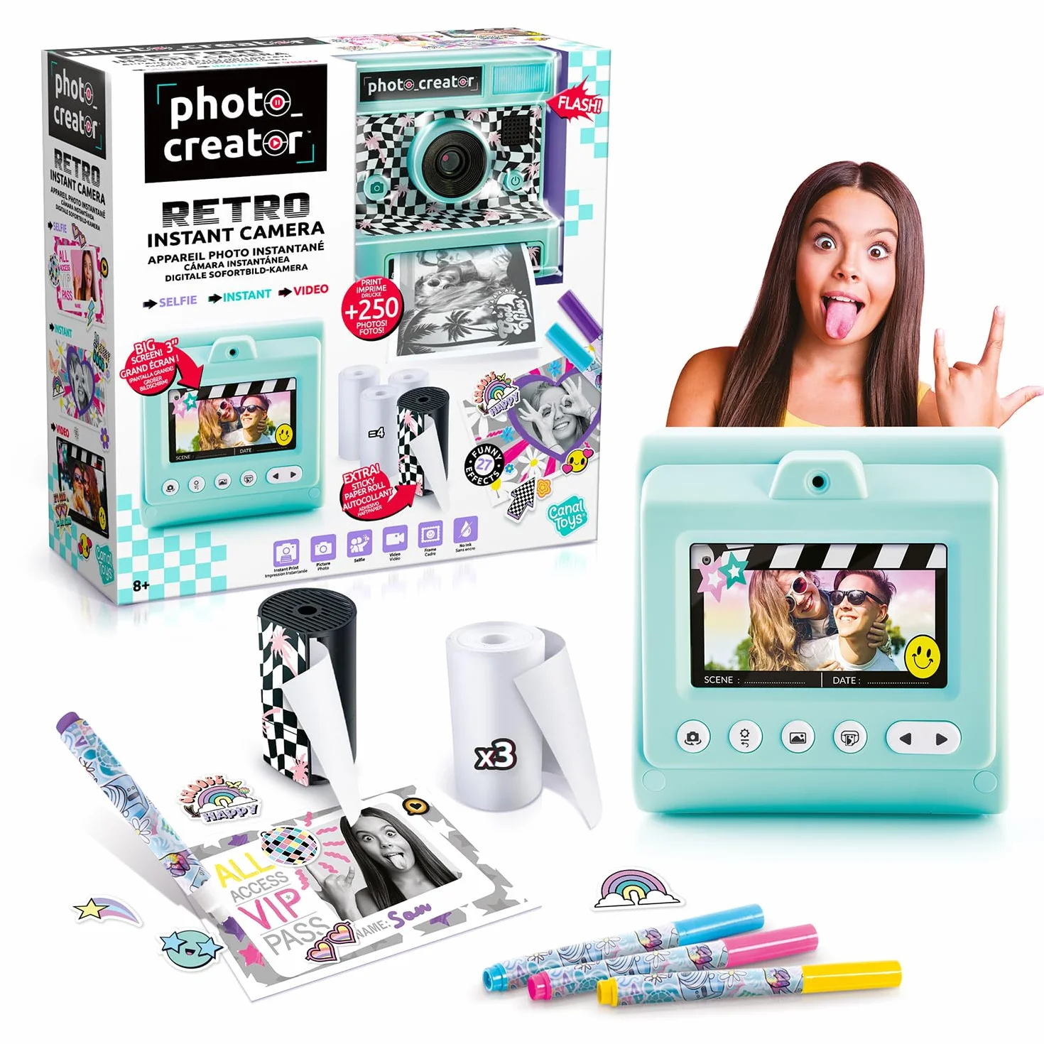 Canal Toys Photo Creator Retro Sofortbildkamera für Kinder, Digitale Sofortdruck-Kamera mit Thermopapierdruck
