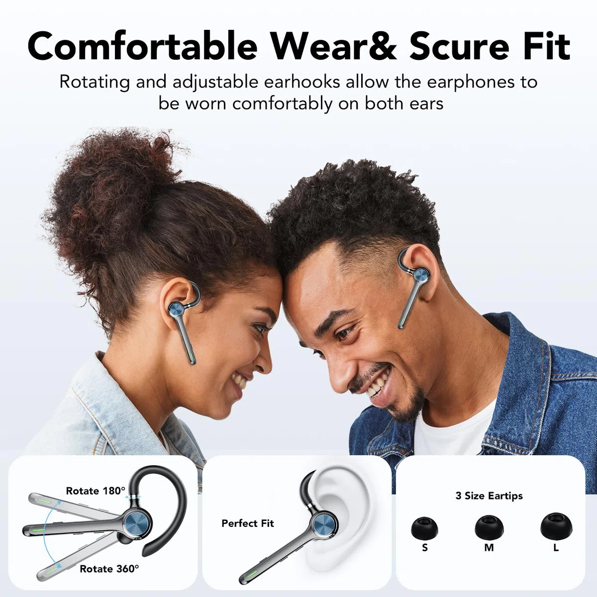 Hoxe Bluetooth Headset,Headset mit mikrofon Bluetooth 6.5 Tage Standby-Zeit,30 Std Sprechzeit mit Ladebox freisprechanlage Bluetooth Ohr V5.3 für Büro und Fahren/Schwarz Pro