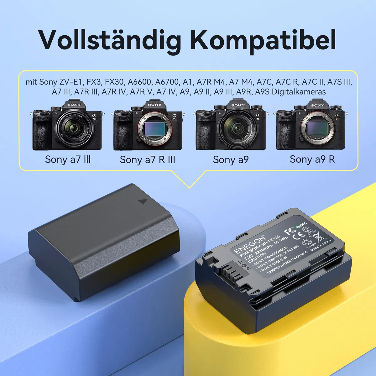 ENEGON Replacement Battery (Pack of 2) and Smart LED Dual USB Charger for Sony NP-FZ100 and A9,A9R,A9S,A7RIII A7R3, A7 III, A7R4, A7RIV Digital