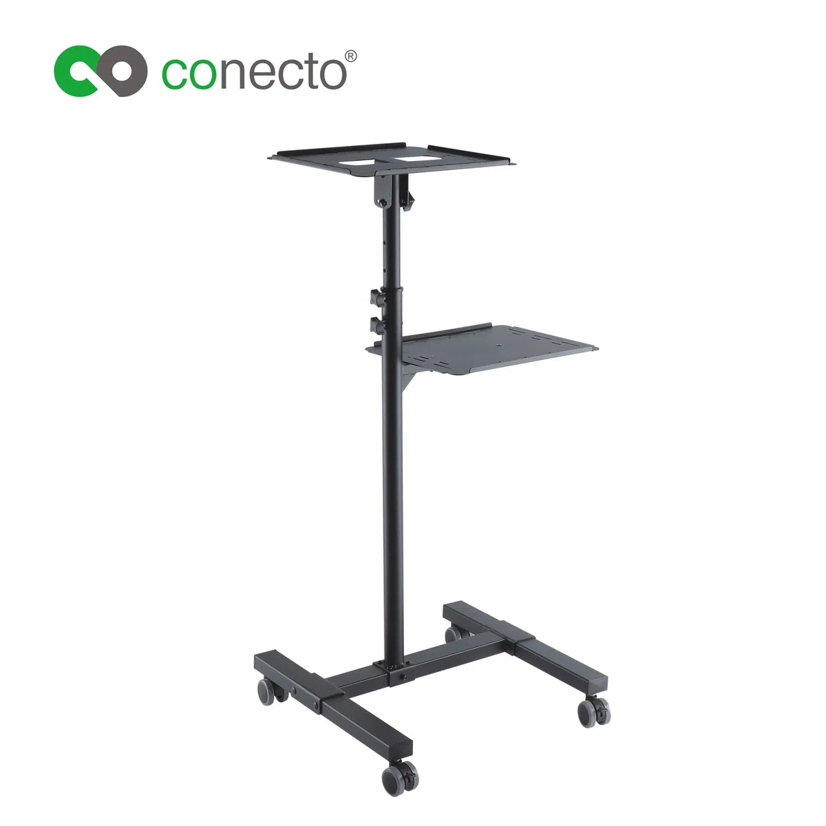 conecto CC50282 Neigbarer Projektionswagen/-Tisch für Beamer und Projektoren , neigbar -12° bis 12°, flexibel einstellbar, höhenverstellbar 950-1450mm, Traglast max. 10kg, schwarz