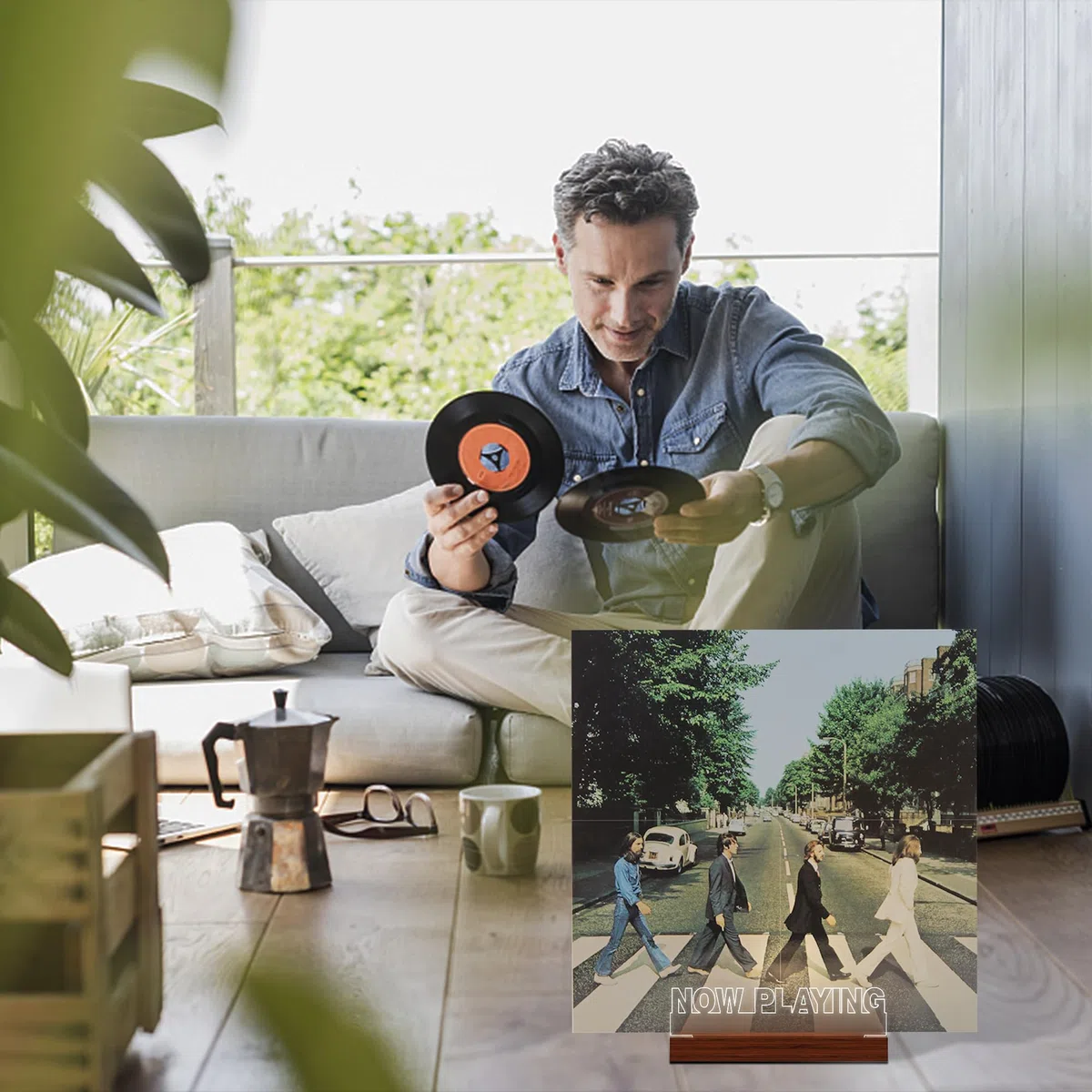 YuanDian Vinyl-Schallplattenständer, beleuchteter Displayhalter für Schallplatten, Holz-Acryl-Halter mit warmem Licht für Album-Display-Aufbewahrung, Heimschreibtisch-Dekor für Musikliebhaber