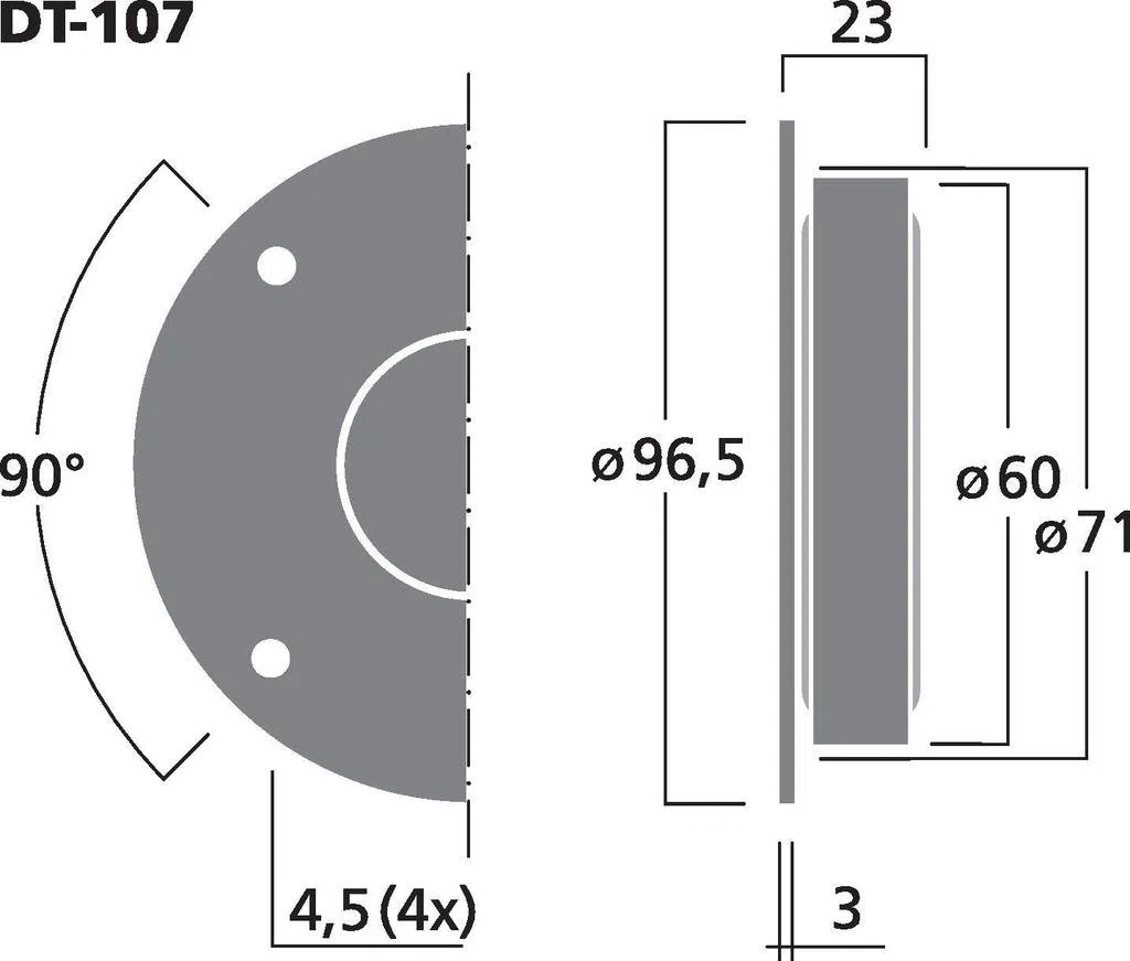 MONACOR DT-107 Hi-Fi-Kalottenhochtöner, runder Hochton-Lautsprecher für den Selbstbau, leistungsstarker Car Tweeter 80 W, 8 Ohm, in Schwarz