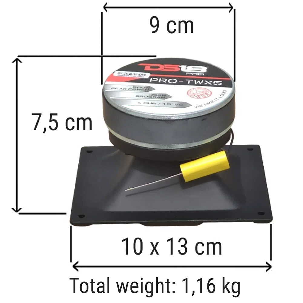 1 DS18 PRO-TWX5 PROTWX5 super hochtöner 4 x 5 10 x 13 cm Kompression Driver 250 watt rms 500 watt max 4 ohm 107 db spl Auto, 1 stück