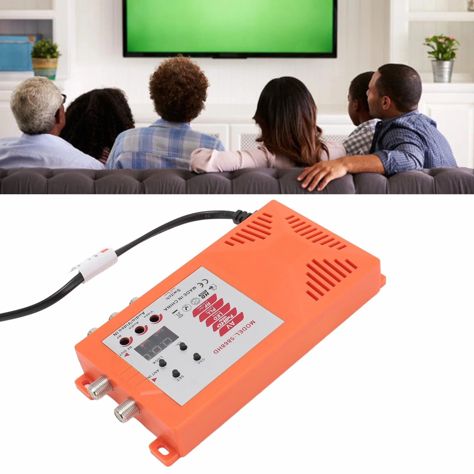 Jectse HDMI-Modulator-HF-Konverter, Koaxial-Composite-VHF-UHF-AV-zu-RF-Konverter, Unterstützt das PAL-NTSC-Format, mit Antenneneingang, Ausgang und Kanalschalter für