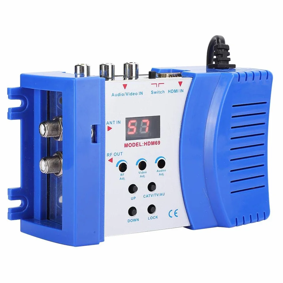 Professionell HDM69 Digitaler Modulator RF HDMI Modulator AV RF Wandler PAL NTSC Standardmodulator VHF UHF Betriebsfrequenz für Satellitenempfänger(EU Stecker 100-240V)