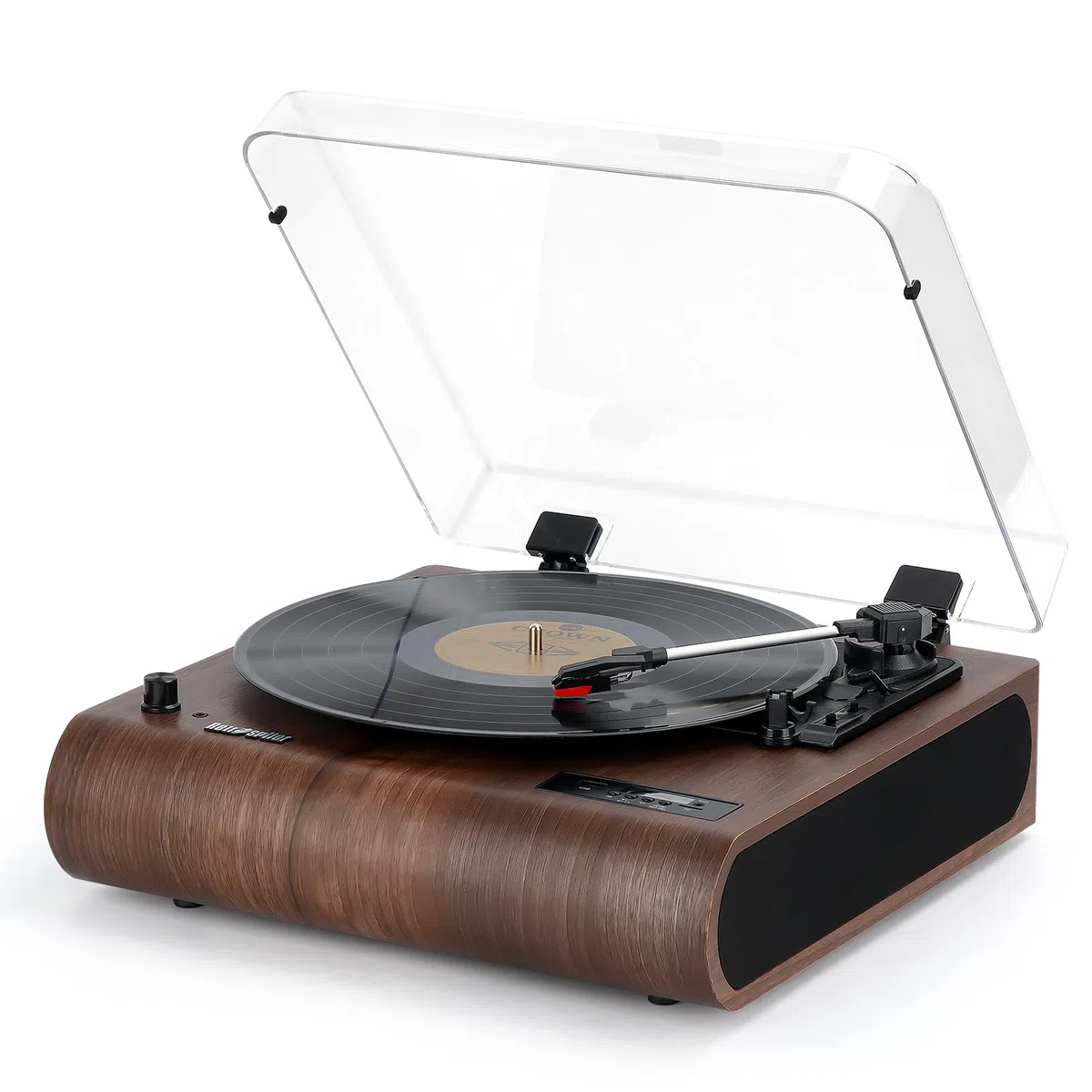 Plattenspieler, 3-Gang-Bluetooth-Plattenspieler mit eingebauten Lautsprechern, FM-Radio, Vinyl-MP3-Codierung, USB- & SD-Wiedergabe, LED-Bildschirm, Holz-Retro-LP-Player