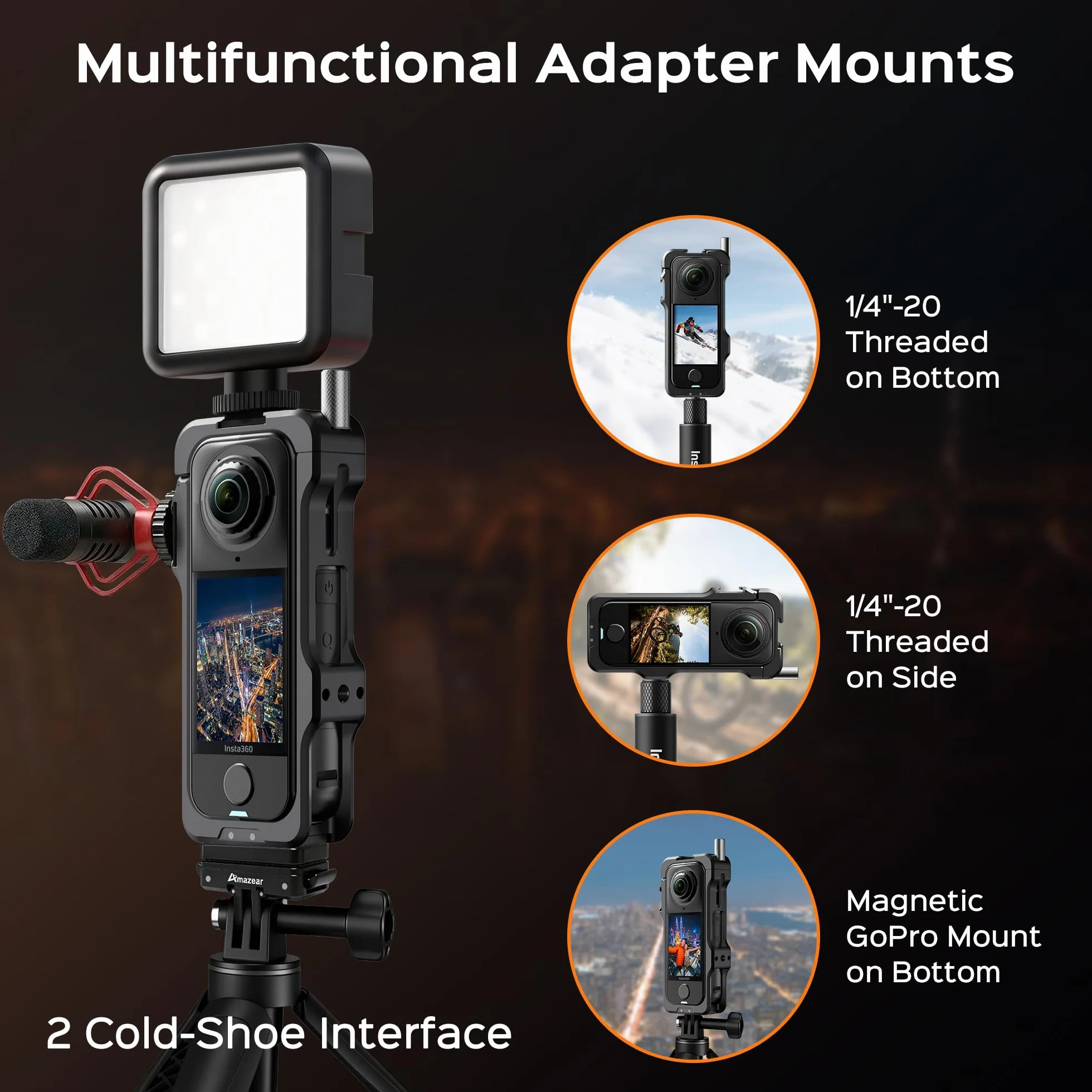 Amazear Käfig Metall-Schutzgehäuse für Insta360 X4 Air Zubehör, Insta 360 X4 Air Multifunktions-Gestell, robuster Aluminiumrahmen mit Schnellverschluss