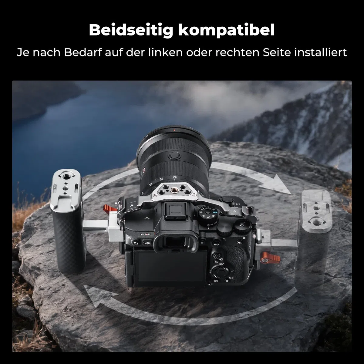 K&F CONCEPT Seitengriff für Kamerakäfige, Side Handle mit 3/8" Locating Schraube für ARRI und mit Schnellverschluss für NATO-Schiene,mit Kaltschuh und Gewindeloch,40mm nach Oben/unten verstellbar