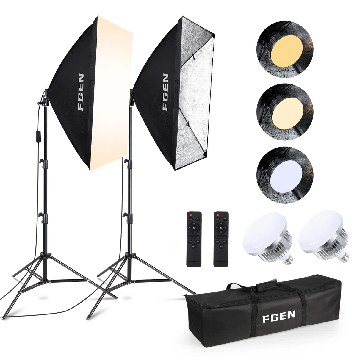 Softbox Set Fotostudio, FGen 85W 2 x 50 x 70cm Softbox LED Beleuchtung Set mit 2700-6400K, 2m Vollverstellbare lichtstativ für YouTube, Tiktok Videoaufnahmen, Studio Porträts, Fotografie
