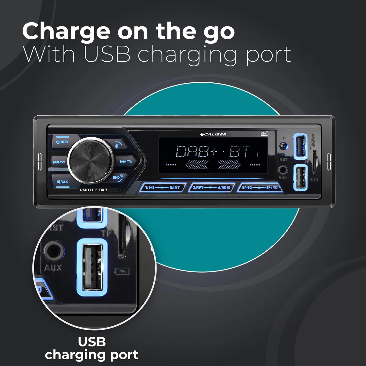 Caliber Autoradio DAB Plus & Bluetooth, 1-DIN, Freisprecheinrichtung, 40mm Einbautiefe, 4x55W, USB/SD/AUX, 2.1A Fast Charge (RMD035DAB)