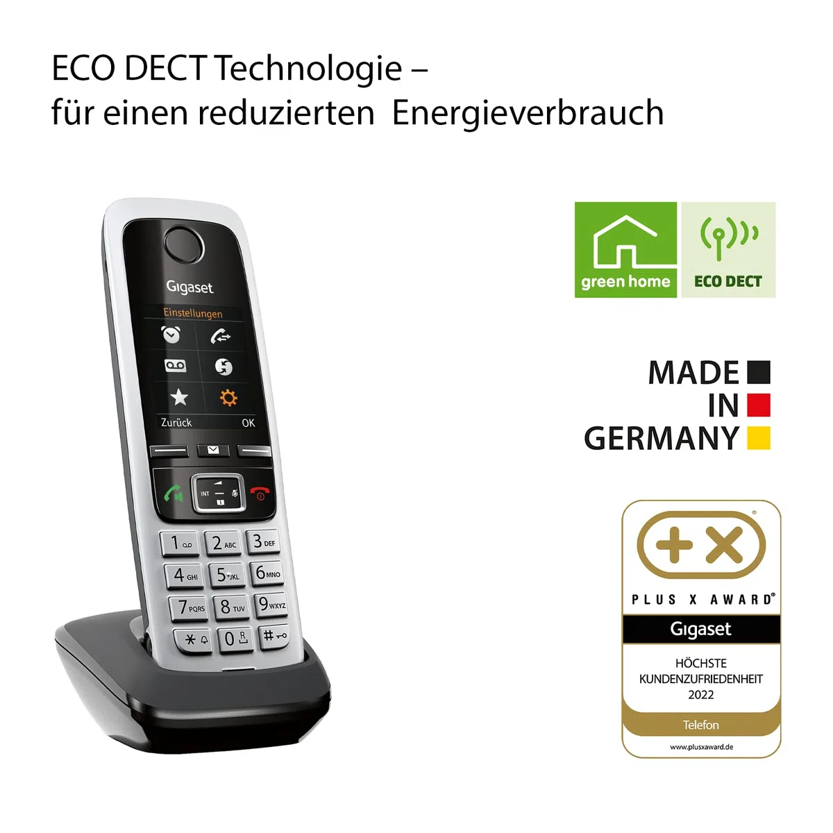 Gigaset C430HX - DECT-Mobilteil mit Ladeschale – hochwertiges Schnurloses Telefon für Router und DECT-Basis – Fritzbox-kompatibel - 1,8 Zoll Farbdisplay, Schwarz-Silber
