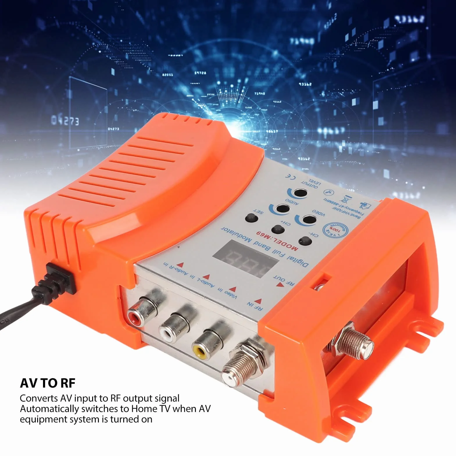 Digitaler HF-Modulator, M69CP Audio-Video-HDMI-AV-zu-HF-Konverter, Unterstützt PAL-NTSC-Format, VHF-UHF-TV-Link-Modulator für Set-Top-Boxen (EU-Stecker)