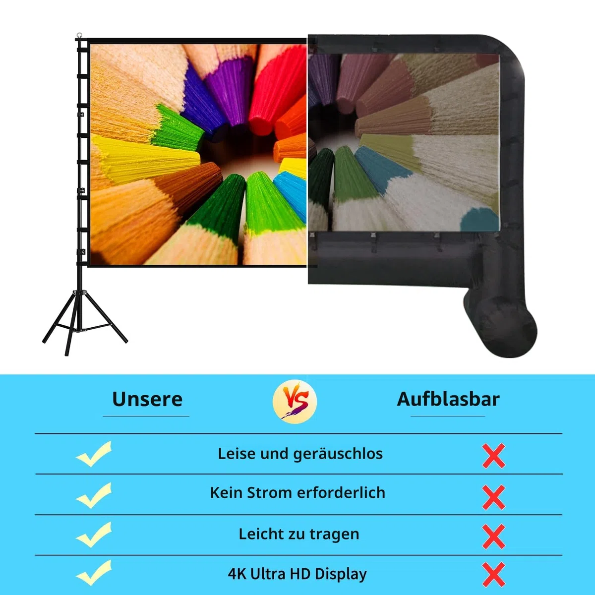 TOWOND 180 Zoll Beamer Leinwand mit Stativ, Leinwand für Beamer 160 Grad Betrachtungswinkel 16:9 HD Rear Front, Filmleinwand Outdoor und Tragetasche für Home Party Theater Nächte