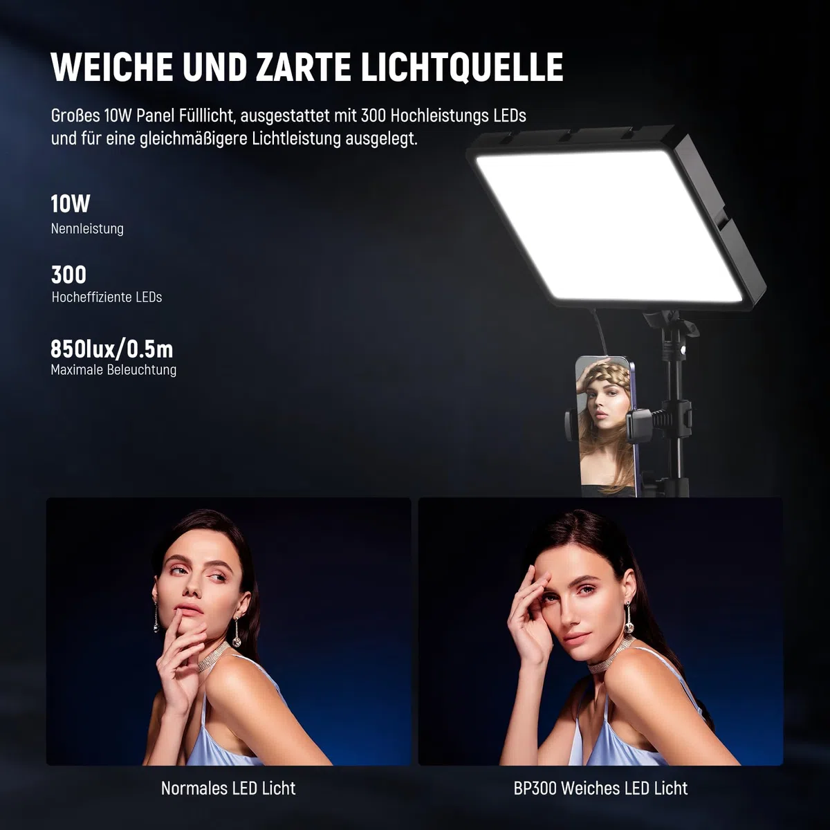 NEEWER Basics 2 Pack LED Video Light Panel mit 59''/150cm Stativständer & Telefonhalter, 2700 6500K 850Lux Bi Color Dimmbare Studiobeleuchtung für Fotografie Filmen Aufnahme Live Streaming, BP300