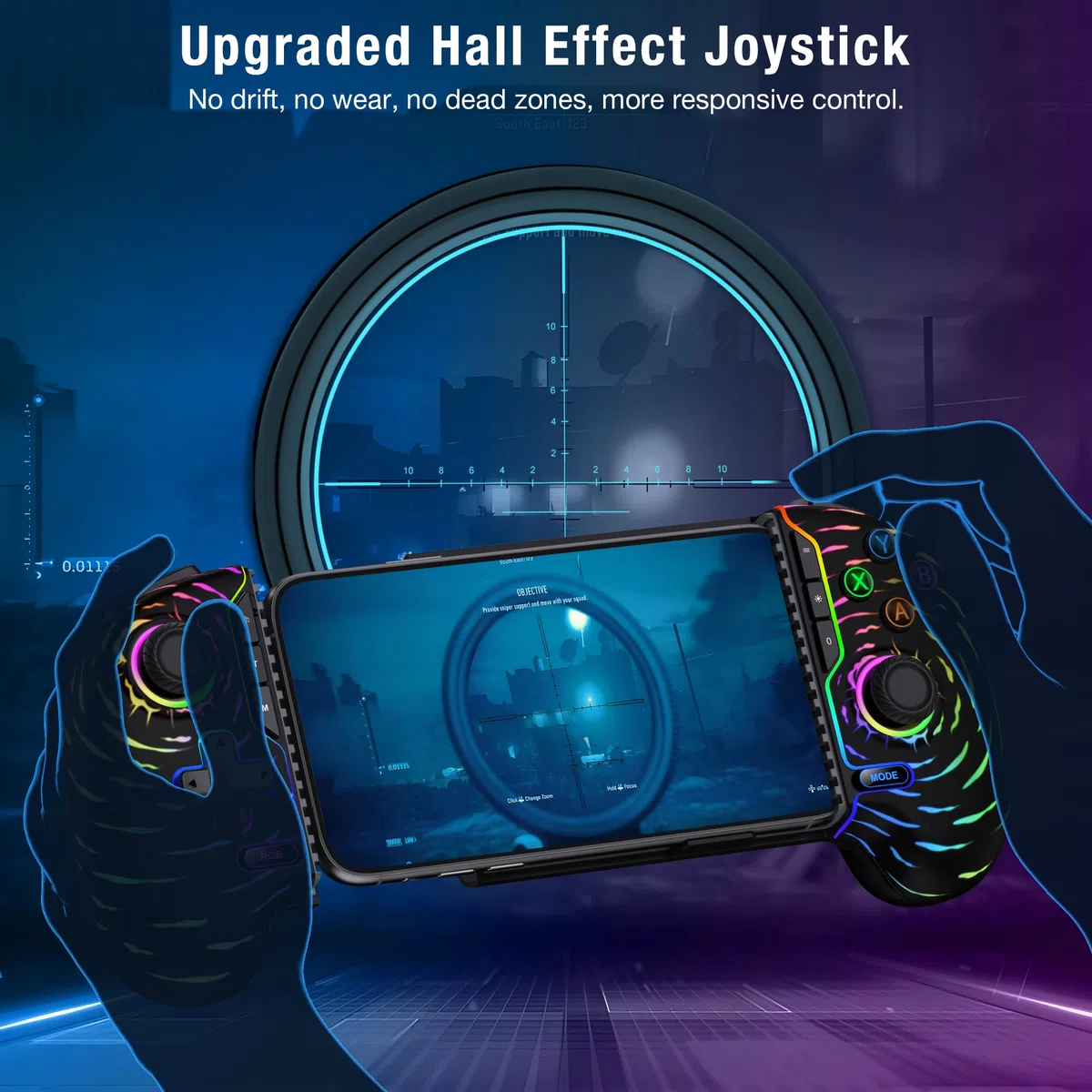 HELLCOOL Wireless Handy Controller, Handheld Smartphone Controller mit Hall Joysticks für Android/iPhone, kompatibel mit Xbox Cloud/Steam Link/GeForce Now/MFi Apple Arcade