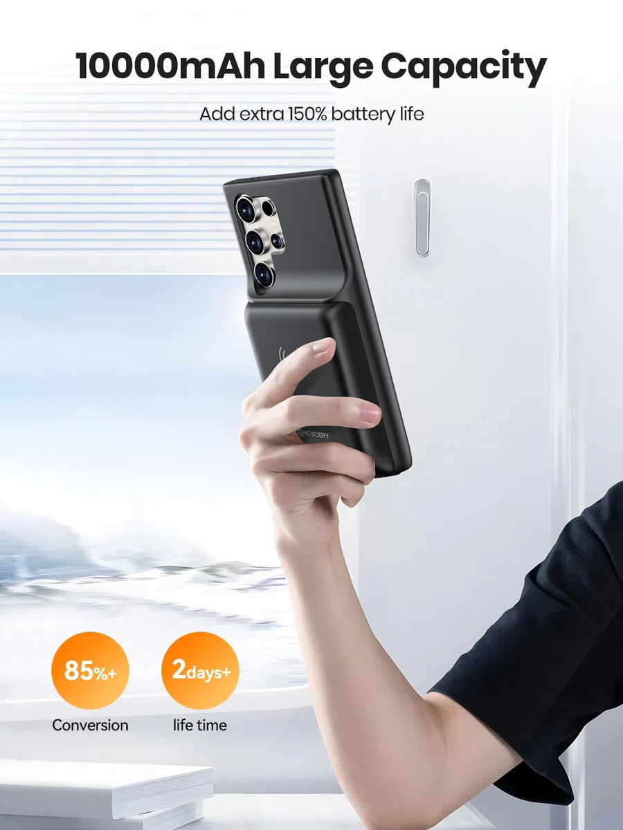 NEWDERY Akkuhülle für Galaxy S24 Ultra 10000mAh Tragbare Ladebatterie Externe Handyhülle Batterie Wiederaufladbare Power Bank Akku Case für Galaxy S24 Ultra (Qi-Laden)