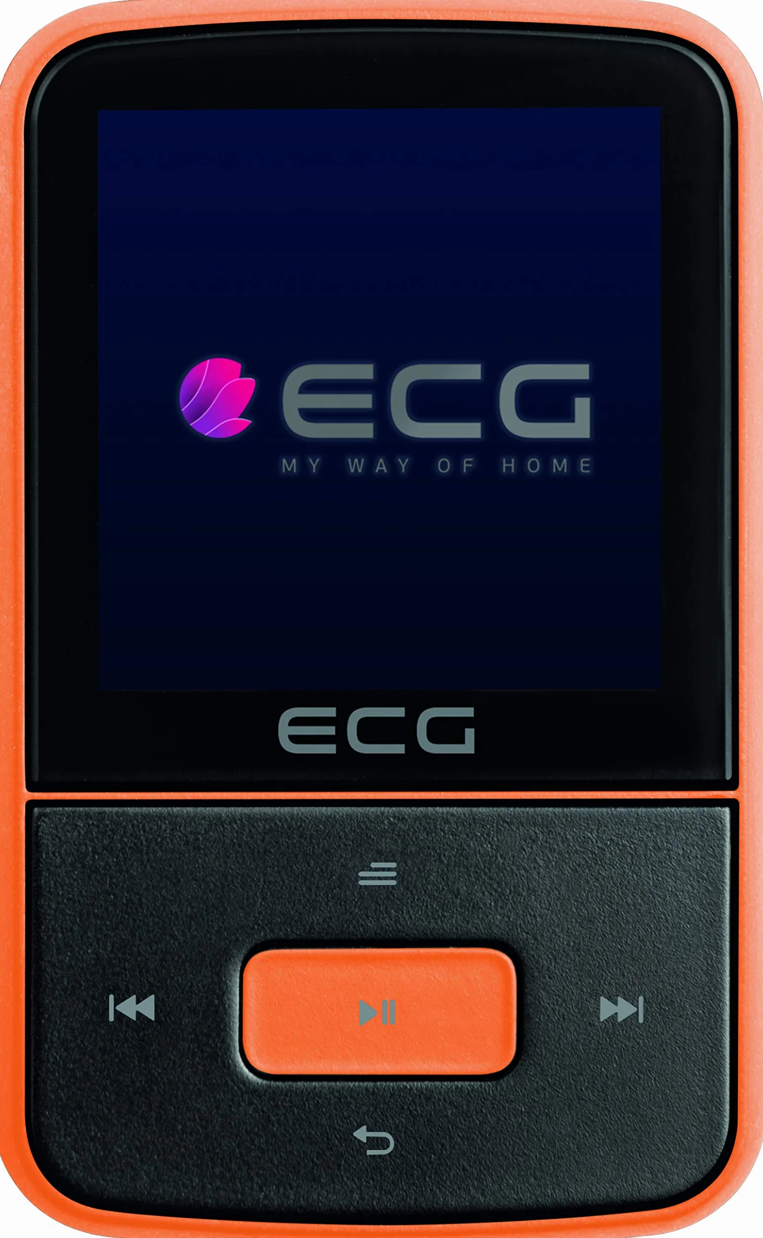 ECG PMP 30 8GB Black&Orange MP3/MP4-Player – Speicher 8 GB; 30 Vorwahlen für FM-Sender; MP3 von der Micro SD-Karte; Diktiergerät; Sportclip; Tastensperre; USB 2.0; In-Ear-Kopfhörer der Prämienreihe
