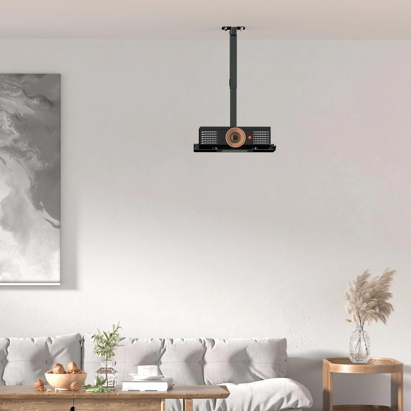 PUTORSEN Beamer Projektor Halterung - Höhenverstellbar Beamer Deckenhalterung oder Wandhalterung Installation ohne Bohrung,Verdeckte Kabelführung,Hält bis zu 10 kg,Schwarz