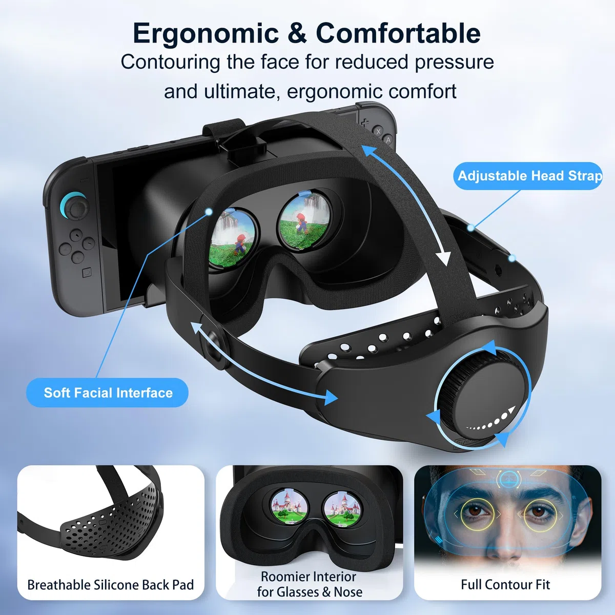 Verbessertes VR-Headset für Switch 2 2025, Switch 2 Virtual Boy VR-Spielbrille mit verstellbaren HD-Gläsern und Kopfband mit Drehknopf, Virtual Boy, Labo VR für Switch 2 Zubehör, Black